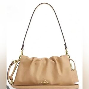 Coach Beige Leather Shoulder Bag With Ruching